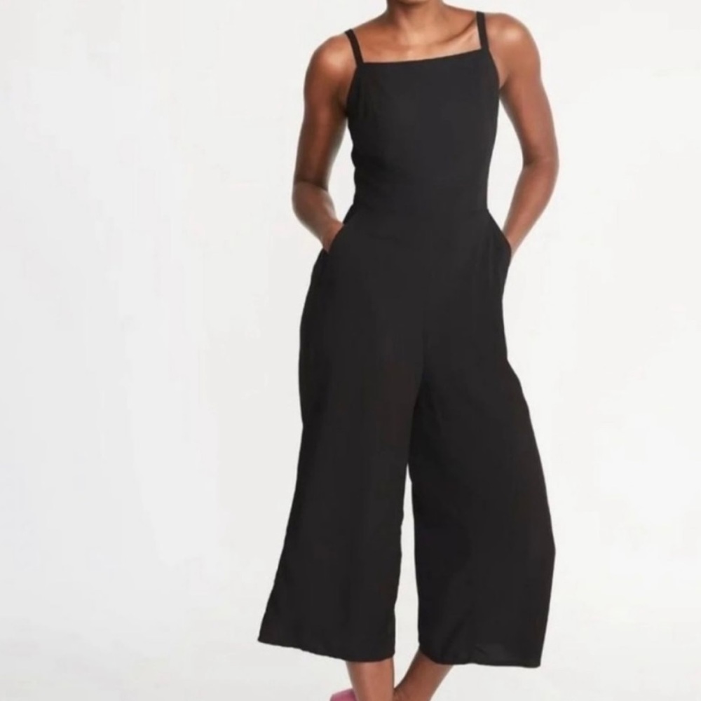 Old Navy Sleeveless Cami Wide Leg Crop Jumpsuit Black Large L
